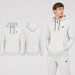 BLUZA MĘSKA DRESOWA 4F Z KAPTUREM ROZPINANA SPORTOWA KOLOR SZARY. Szare bluzy męskie 4f, l, bez wzorów, z bawełny, z kapturem, do biegania. Za 129.00 zł.