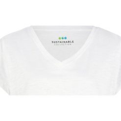 Shirt z dekoltem w serek z bawełny organicznej, przyjazny dla środowiska bonprix biel wełny. Białe bluzki damskie bonprix, bez wzorów, z bawełny, bez kołnierzyka. Za 34.99 zł.