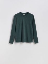 Longsleeve regular - ciemnozielony. Zielone bluzki z długim rękawem męskie Reserved, l, bez wzorów, z bawełny, bez kołnierzyka. Za 79.99 zł.