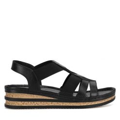 Sandały Go Soft. Czarne klapki damskie GO SOFT, bez wzorów, bez obcasa, na koturnie, bez zapięcia. Za 118.99 zł.