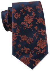 Granatowy Krawat w Miedziane Kwiaty - Alties. Niebieskie krawaty i muchy Alties, bez wzorów, z tkaniny, eleganckie. Za 55.00 zł.