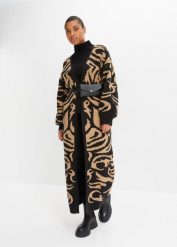 Długi płaszcz dzianinowy. Czarne kurtki damskie bonprix, bez wzorów, z dzianiny, bez kaptura. Za 189.99 zł.