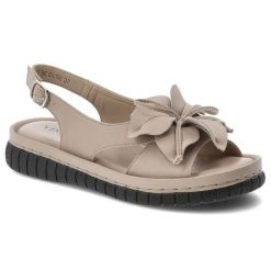 Sandały damskie Vinceza, cholewka ze skóry naturalnej licowej zapinane na sprzączkę, beżowe, 66917. Brązowe klapki damskie VINCEZA, z aplikacjami, ze skóry, eleganckie, bez obcasa. Za 169.00 zł.