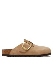 Birkenstock Klapki Boston Big Buckle 1028052 Beżowy. Brązowe klapki damskie Birkenstock, bez wzorów, z nubiku, bez obcasa. Za 759.99 zł.