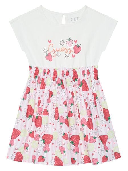 Guess Sukienka codzienna K6GK05 K6YW0 Biały Regular Fit. Białe sukienki dla dziewczynek Guess, z aplikacjami, bez ramiączek. Za 234.99 zł.