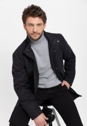Płaszcz męski z wełną J-WELL. Szare płaszcze męskie Volcano, na zimę, l, bez wzorów, z materiału, eleganckie, krótkie, bez kaptura. Za 439.99 zł.