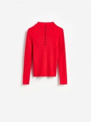 Sweter z domieszką wiskozy - czerwony. Czerwone swetry damskie Reserved, l, bez wzorów, z dzianiny, bez kołnierzyka, bez ramiączek, bez kaptura. Za 109.99 zł.
