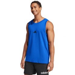 Męska Tank Top adidas Essentials Small Logo Tank Lifestyle. Niebieskie t-shirty męskie Adidas, m, bez wzorów, z bawełny, klasyczne, bez kołnierzyka. Za 75.99 zł.