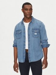 Guess Jeans Koszula jeansowa M4YH56 D5EI2 Granatowy Regular Fit. Niebieskie koszule męskie Guess Jeans, m, z aplikacjami, z bawełny, bez kołnierzyka, bez ramiączek. Za 191.95 zł.