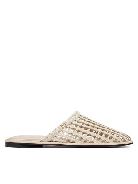 Tommy Hilfiger Klapki Hilfiger Leather Mix Flat Mule FW0FW09280 Kremowy. Białe klapki damskie Tommy Hilfiger, bez wzorów, ze skóry, bez obcasa. Za 476.99 zł.