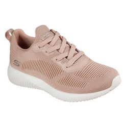 Buty sportowe Sneakersy damskie, Skechers Bobs Squad. Czerwone obuwie sportowe damskie Skechers, bez wzorów, z materiału, trekkingowe. Za 249.99 zł.