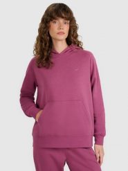 4F Bluza dresowa regular z kapturem damska - fioletowa XS. Fioletowe swetry damskie 4f, xs, bez wzorów, z bawełny, bez kołnierzyka, bez ramiączek, z kapturem. Za 149.99 zł.