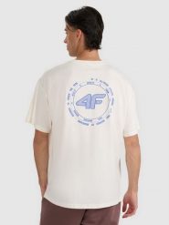 4F T-shirt oversize z nadrukiem męski - beżowy M. Brązowe t-shirty męskie 4f, m, bez wzorów, z bawełny, bez kołnierzyka. W wyprzedaży za 39.99 zł.