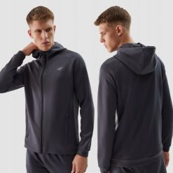 BLUZA MĘSKA 4F BLUZA TRENINGOWA ROZPINANA Z KAPTUREM TFSWM393 KOLOR SZARY. Szare bluzy męskie 4f, l, bez wzorów, z materiału, z kapturem, do biegania. Za 179.19 zł.