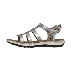Sandały damskie Geox Vega. Szare sandały damskie Geox, bez wzorów, z gumy, bez obcasa, bez zapięcia. Za 265.00 zł.