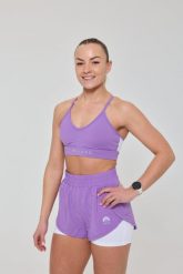 Spodenki do biegania 2 w 1 Elite - fioletowe. Fioletowe szorty sportowe damskie OOSC, s, bez wzorów, z materiału, sportowe, z podwyższonym stanem, do biegania. Za 171.99 zł.