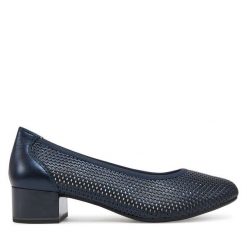 Czółenka Caprice. Niebieskie czółenka damskie Caprice, bez wzorów, bez obcasa, bez zapięcia. Za 288.99 zł.