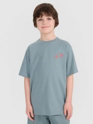 4F T-shirt oversize z nadrukiem chłopięcy - turkusowy 164 (13-14 lat). Niebieskie t-shirty dla chłopców 4f, bez wzorów, z bawełny, bez ramiączek. W wyprzedaży za 29.99 zł.