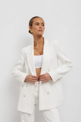 MARYNARKA FRANCESCA ECRU L - Flawless. Białe żakiety damskie Flawless, l, bez wzorów, z bawełny, klasyczne. Za 396.00 zł.