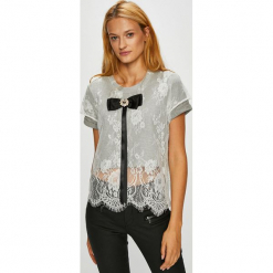 Silvian Heach - Top. Szare topy damskie Silvian Heach, z bawełny, z włoskim kołnierzykiem, z krótkim rękawem. Za 299.90 zł.