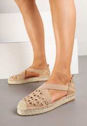 Ciemnobeżowe Espadryle na Plecionej Podeszwie z Ażurowymi Zdobieniami Deothra. Brązowe espadryle damskie Renee, z aplikacjami, z jeansu, eleganckie, z okrągłym noskiem, bez obcasa, na płaskiej podeszwie, bez zapięcia. Za 84.99 zł.