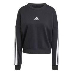 Bluza damska z francuskiego dresu adidas Essentials 3-Stripes. Czarne bluzy damskie Adidas, na zimę, xs, bez wzorów, z dresówki, bez kaptura. Za 235.90 zł.
