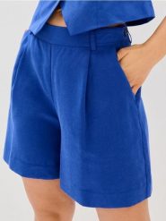 Szorty z lyocellu z zakłądkami i domieszką lnu - niebieski. Niebieskie szorty damskie Sinsay, l, bez wzorów, z lyocellu. Za 49.99 zł.