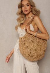 Ciemnobeżowa Boho Torebka z Plecionki z Dwoma Uchwytami Zapinana na Suwak Saiph. Brązowe torebki do ręki damskie Renee, bez wzorów, biznesowe, bez dodatków. Za 74.99 zł.