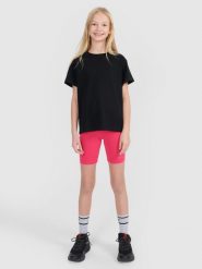 4F Legginsy kolarki dzianinowe dziewczęce - różowe 122 (6-7 lat). Czerwone legginsy dla dziewczynek 4f, bez wzorów, z bawełny, krótkie. Za 39.99 zł.