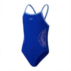 Strój kąpielowy jednoczęściowy dziewczęcy na basen Speedo MuscleBack. Niebieskie stroje kąpielowe dla dziewczynek Speedo, bez wzorów. Za 215.57 zł.
