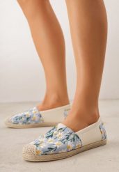 Niebieskie Espadryle Ozdobione Kwiatowym Haftem i Plecionką Kiranth. Niebieskie espadryle damskie Renee, na lato, bez wzorów, z jeansu, eleganckie, bez obcasa, bez zapięcia. Za 69.99 zł.