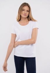 Koszulka basic T-DIANA. Białe t-shirty damskie Volcano, m, bez wzorów, z materiału, klasyczne, bez kołnierzyka. Za 54.99 zł.