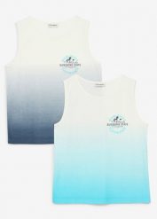 Tank top z czystej bawełny organicznej, z efektem ombre (2 szt.). Białe koszule dla chłopców bonprix, bez wzorów, z bawełny, bez ramiączek. Za 64.99 zł.