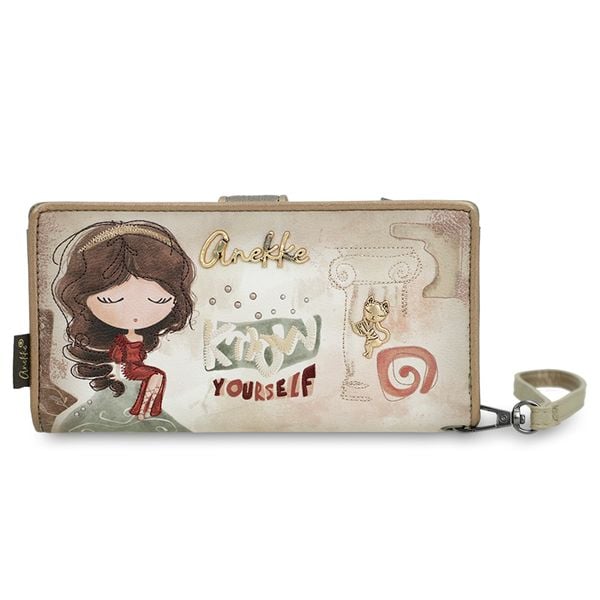 Beżowy Duży Damski Portfel Anekke Muse. Brązowe portfele damskie Anekke, z aplikacjami, eleganckie, małe, zdobione, bez dodatków. Za 199.00 zł.