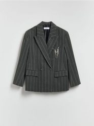 Marynarka z wiskozą - ciemnoszary. Szare żakiety damskie Reserved, l, bez wzorów, z tkaniny. Za 279.99 zł.