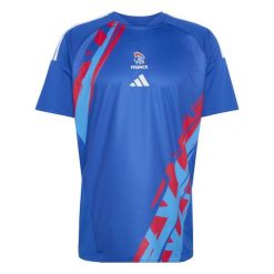 Koszulka treningowa Francji 2026/27. Niebieskie koszulki sportowe męskie Adidas, l, bez wzorów, z materiału, bez kołnierzyka, bez ramiączek, na fitness i siłownię. Za 224.50 zł.