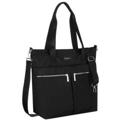 Jednokomorowa, czarna shopperka damska zamykana suwakiem Peterson PTN CTY-19. Czarne torebki do ręki damskie Peterson, bez wzorów, bez dodatków. Za 87.99 zł.