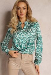 Zielona Koszula na Guziki w Fantazyjny Print Gavino. Zielone bluzki damskie Renee, m, bez wzorów, z tkaniny, bez kołnierzyka, bez ramiączek. Za 49.99 zł.
