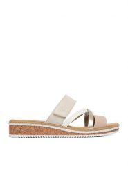 Rieker Klapki CEO-V3652-94 Beżowy jasny. Brązowe klapki damskie Rieker, bez wzorów, ze skóry, bez obcasa. Za 289.99 zł.