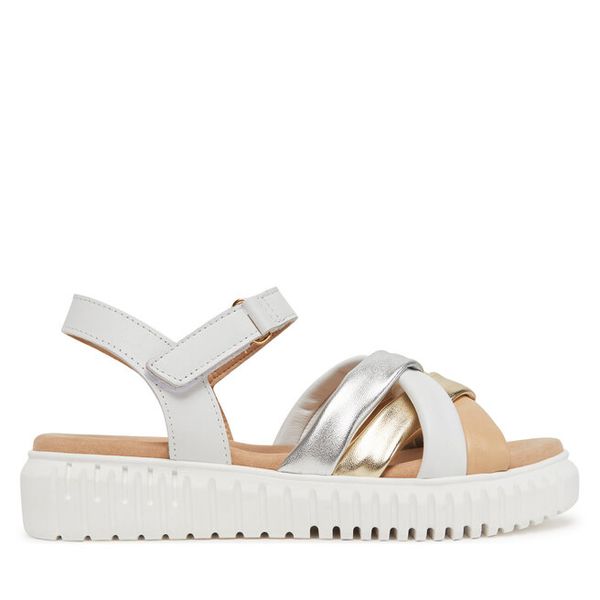 Sandały Marco Tozzi. Białe sandały damskie Marco Tozzi, bez wzorów, bez obcasa, na płaskiej podeszwie, bez zapięcia. Za 349.99 zł.