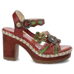 Czerwone Sandały Laura Vita Eleganckie Obuwie Damskie Na Obcasie. Czerwone klapki damskie Laura Vita, bez wzorów, bez obcasa, na koturnie, bez zapięcia. Za 289.00 zł.