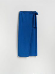 Spódnica maxi z dodatkiem lnu - niebieski. Niebieskie spódnice damskie Reserved, l, bez wzorów, z wiskozy, maxi, dopasowane. W wyprzedaży za 109.99 zł.