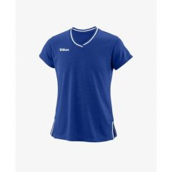 Koszulka tenisowa dziewczęca z krótkm rękawem Wilson Team II V-Neck. Białe bluzki dla dziewczynek Wilson, bez wzorów, bez kołnierzyka, bez ramiączek. Za 99.00 zł.