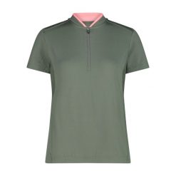 Damski dżersej z zamkiem błyskawicznym 1/2 CMP. Zielone koszulki sportowe damskie CMP, bez wzorów, z dżerseju, bez kołnierzyka, bez ramiączek, rowerowe. Za 201.00 zł.