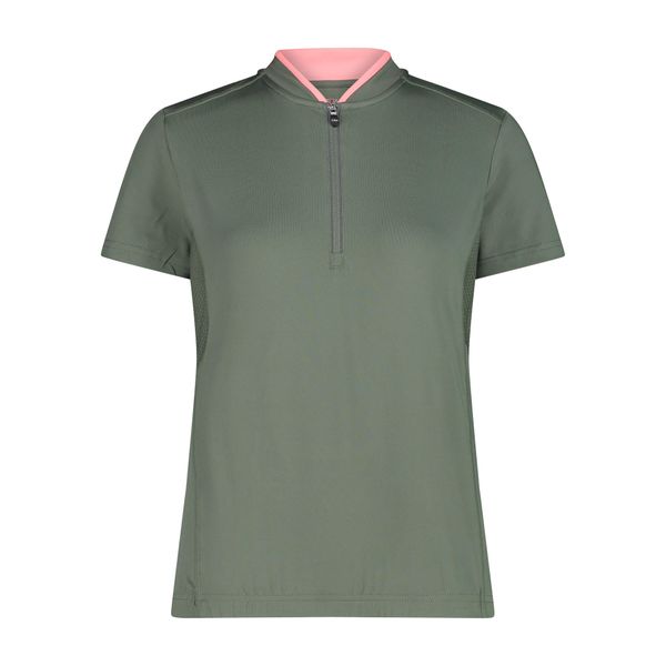 Damski dżersej z zamkiem błyskawicznym 1/2 CMP. Zielone koszulki sportowe damskie CMP, bez wzorów, z dżerseju, bez kołnierzyka, bez ramiączek, rowerowe. Za 201.00 zł.