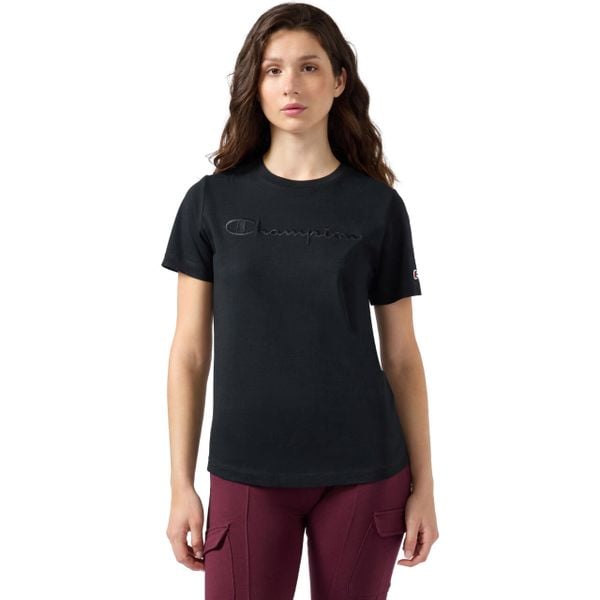 Koszulka damska Champion SS Tee 118382. Czarne koszulki sportowe damskie Champion, bez wzorów, bez kołnierzyka, bez ramiączek. Za 85.00 zł.