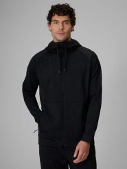 4F Bluza treningowa regular z kapturem męska - czarna 3XL. Czarne bluzy męskie 4f, m, bez wzorów, z dzianiny, z kapturem, na fitness i siłownię. Za 199.99 zł.