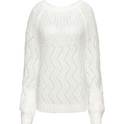 Sweter dzianinowy z wycięciem z tyłu bonprix biel wełny. Swetry damskie marki KALENJI. Za 59.99 zł.