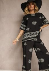 Czarny Komplet Boho z Wiskozy Szerokie Spodnie i T-shirt z Haftem Zeirae. Czarne spodnie materiałowe damskie Renee, l, bez wzorów, z materiału. Za 74.99 zł.