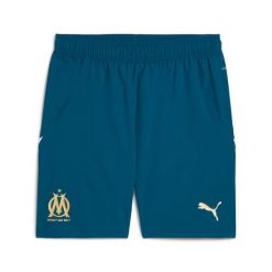 Krótkie spodenki zewnętrzne OM 2024/25. Niebieskie krótkie spodenki sportowe męskie Puma, l, bez wzorów, z materiału, na fitness i siłownię. Za 224.00 zł.